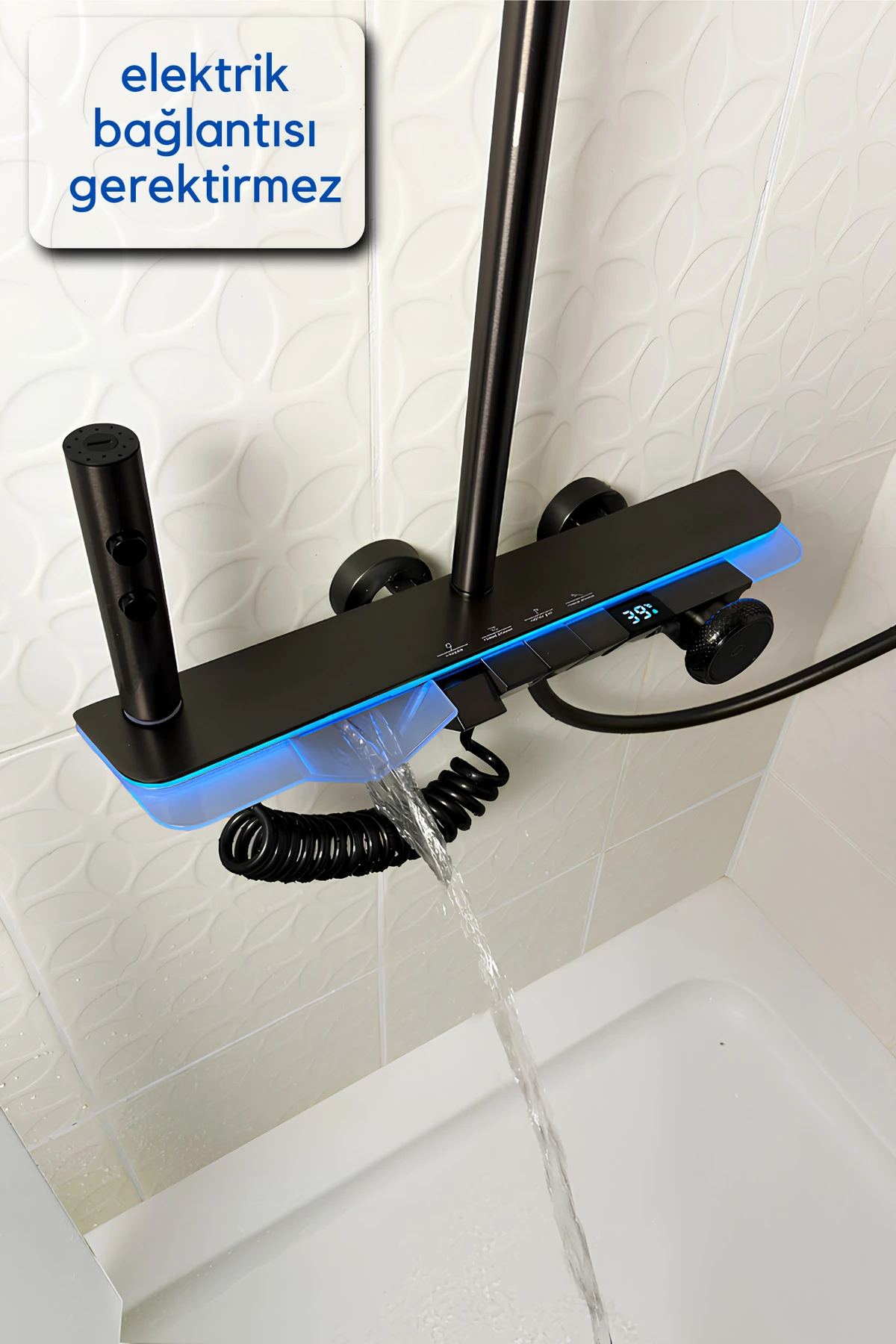 Dijital Led Göstergeli Piyano Akıllı Lüks Şelale Duş Seti Yağmur Tepe Duş Seti - Vlns