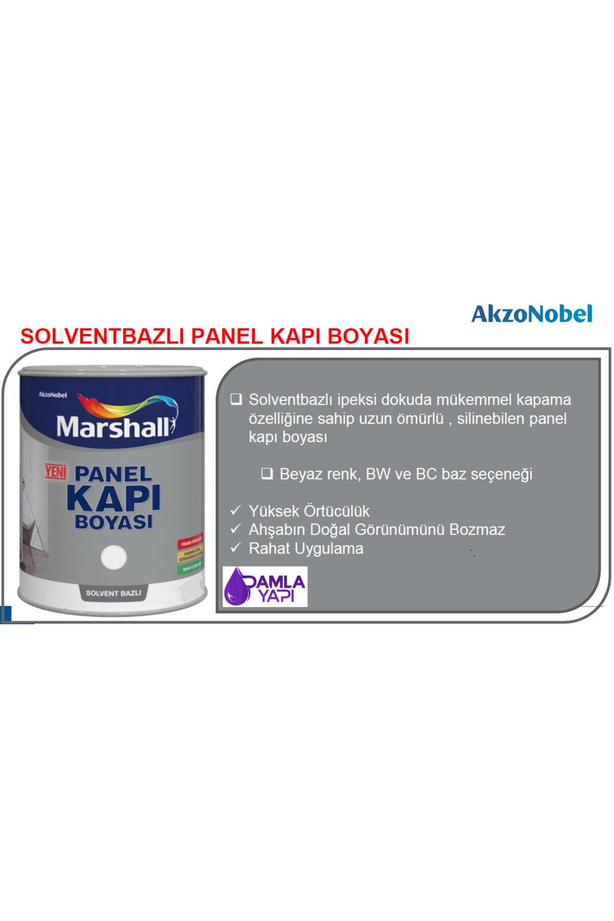 Solvent (TİNER) Bazlı Amerikan Mat Panel Kapı Boyası Beyaz 2,5 Lt