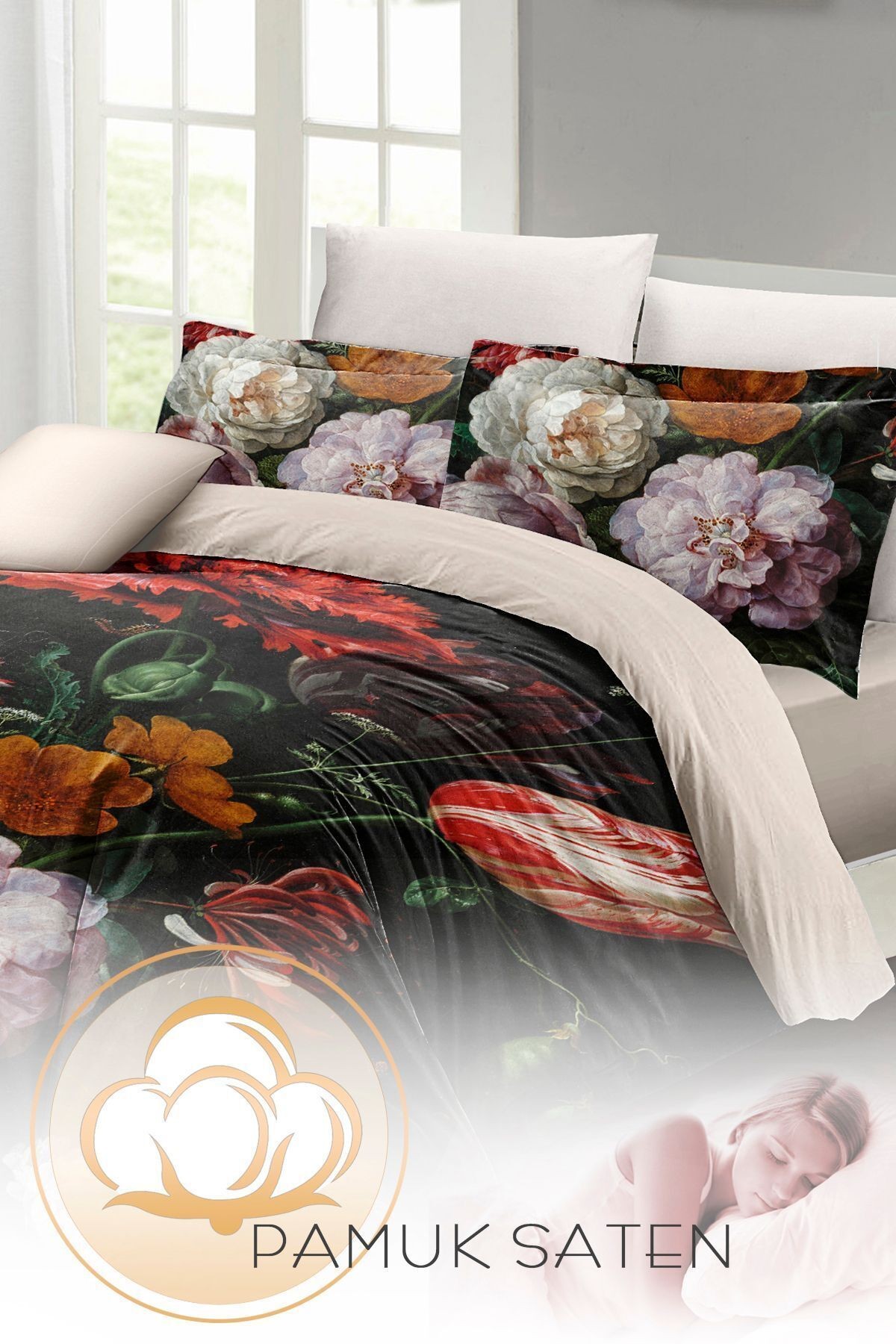 Nevresim Takımı %100 Doğal Pamuk Çift Kişilik 3d Digital Big Roses