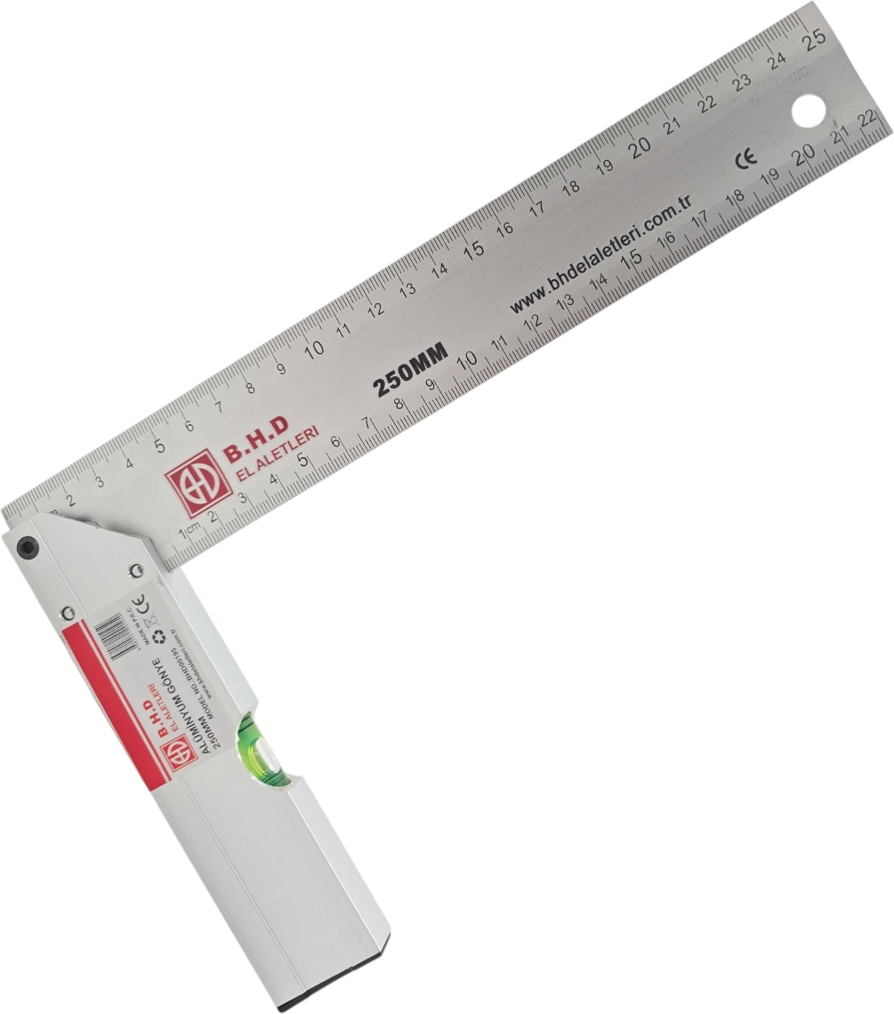 B.h.d BHD00195 250MM/25CM Alüminyum L Marangoz Gönye/su Terazili