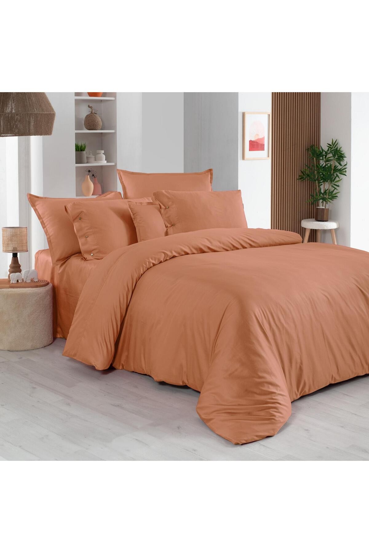 Monochrome Terracotta %100 Pamuk Saten ''300 TC" Nevresim Takımı  ÇK v13