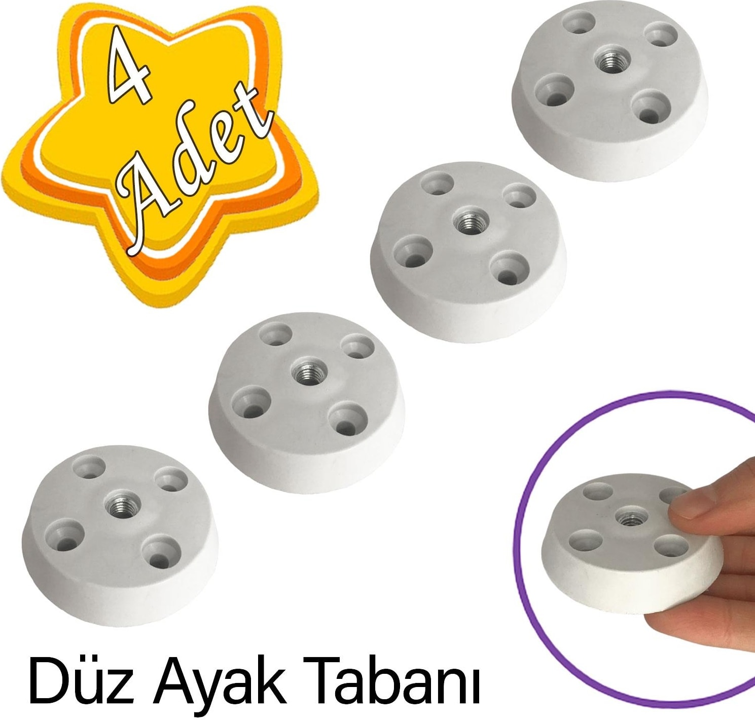 4 Adet Düz Ayak Tabanı Beyaz Mobilya Masa Sehpa Ayağı Bağlantı Aparatı Plastik