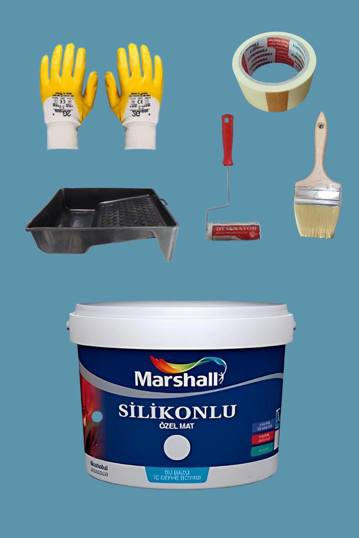 5'li Set Silikonlu Özel Mat Iç Cephe Duvar Boyası Açık Deniz 15-7.5-2.5lt