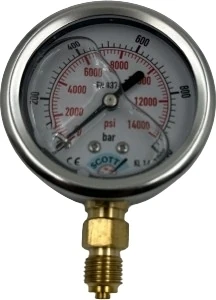 Ø 63 - 0 - 1000 Bar 1/4 Alttan Çıkışlı Gliserinli Manometre
