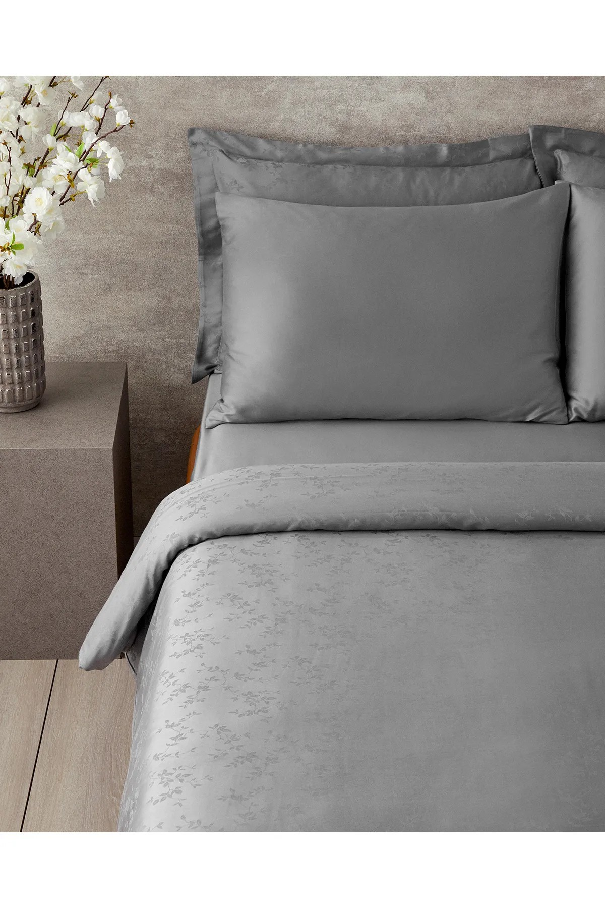 Taylor Lyocell Saten Çift Kişilik Nevresim Takımı 200x220 cm Koyu Gri