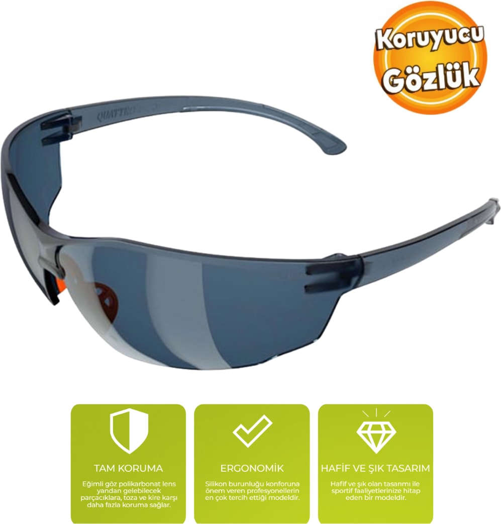 S-1100 Quattro Füme Koruyucu Iş Güvenlik Gözlüğü