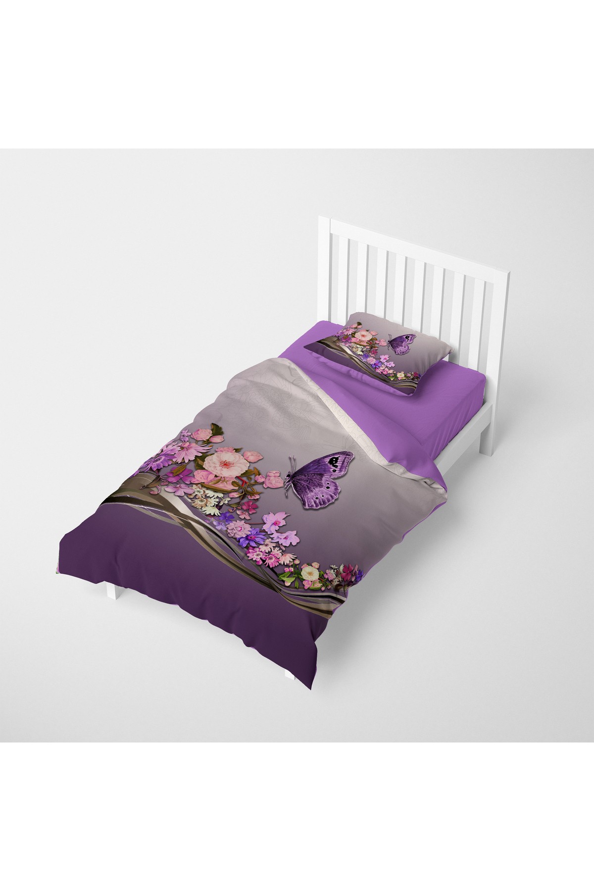 Anneler Günü %100 Pamuk Saten Tek Kişilik Nevresim Takımı Butterfly