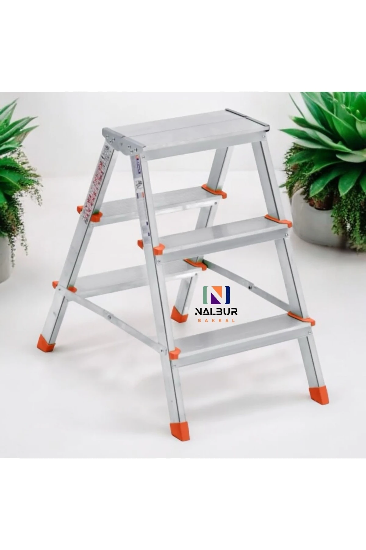 AA Kalite Paslanmaz Alüminyum Çift Çıkışlı Çift Taraflı Seyyar Merdiven 3+3 Basamaklı