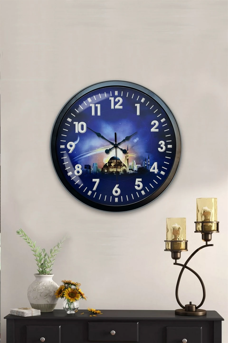 40 cm Siyah Metal Islam Duvar Saati