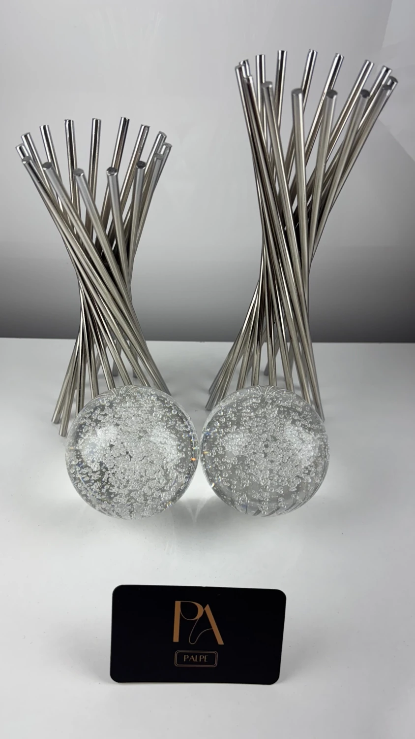 Gümüş Kabarcık Küre 2'li Metal Biblo Obje Ev Aksesuar Masa Konsol Orta Sehpa Dresuar Salon Ofis Dekor