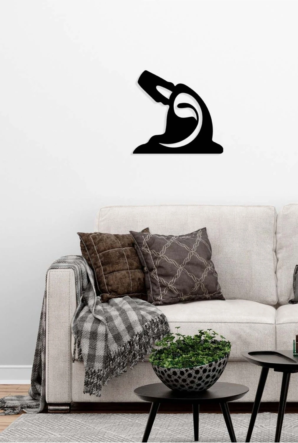 -Sufi Vav Harfi Islami Metal Tablo - Islami Ev Dekorasyonu - Dini Duvar Tabloları - 50 X 51 - Cm - Sıyah-Islm-183