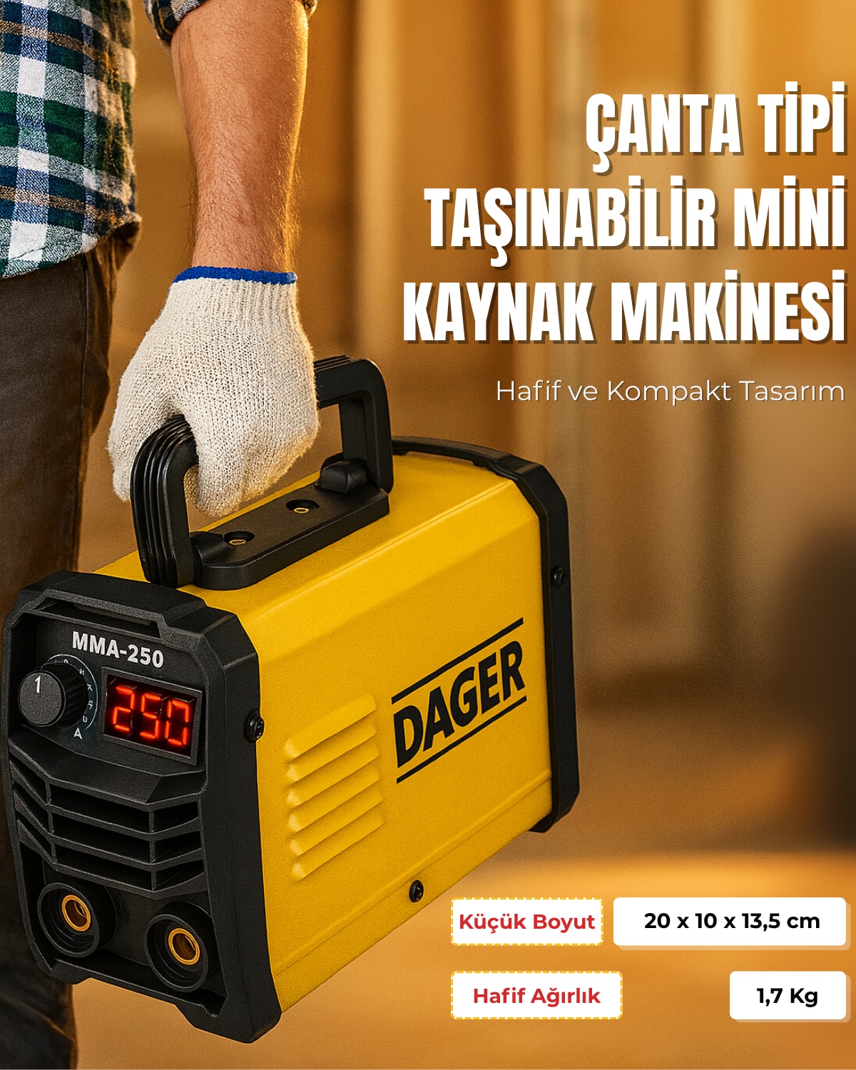 MMA250 250 Amper Inverter Mini Çanta Kaynak Makinesi Seti | IGBT | Dijital Ekran | Elektrod + Maske + Eldiven