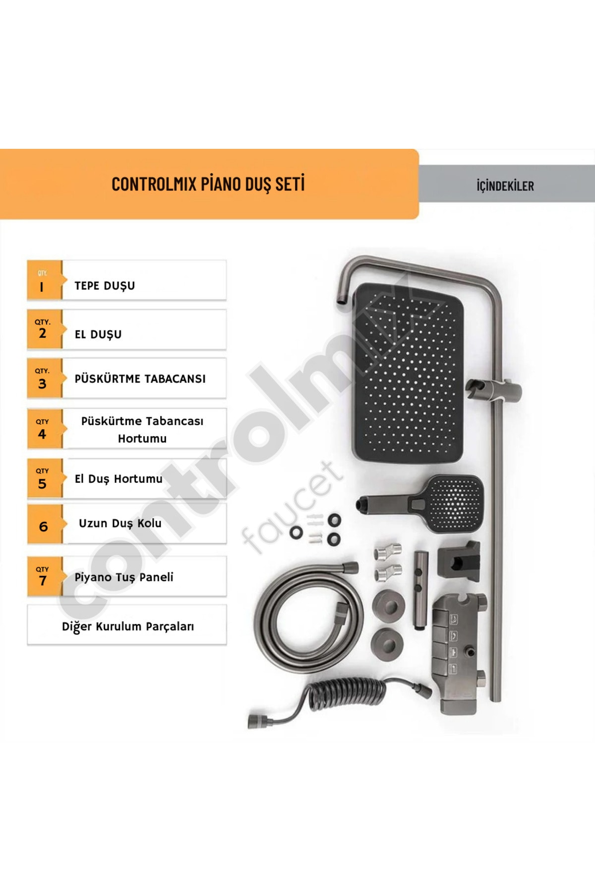 Piyano Duş Seti 5 Fonksiyonlu