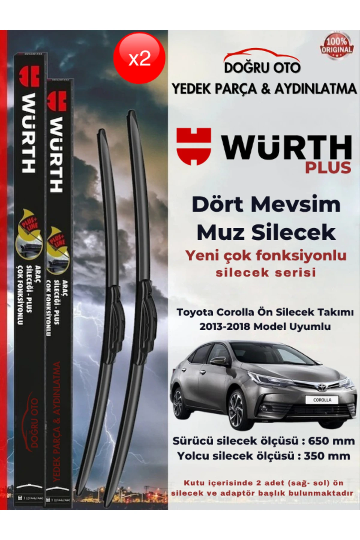 Corolla Ön Cam Silecek Takımı 2013-2018 Model Uyumlu (650/350mm)