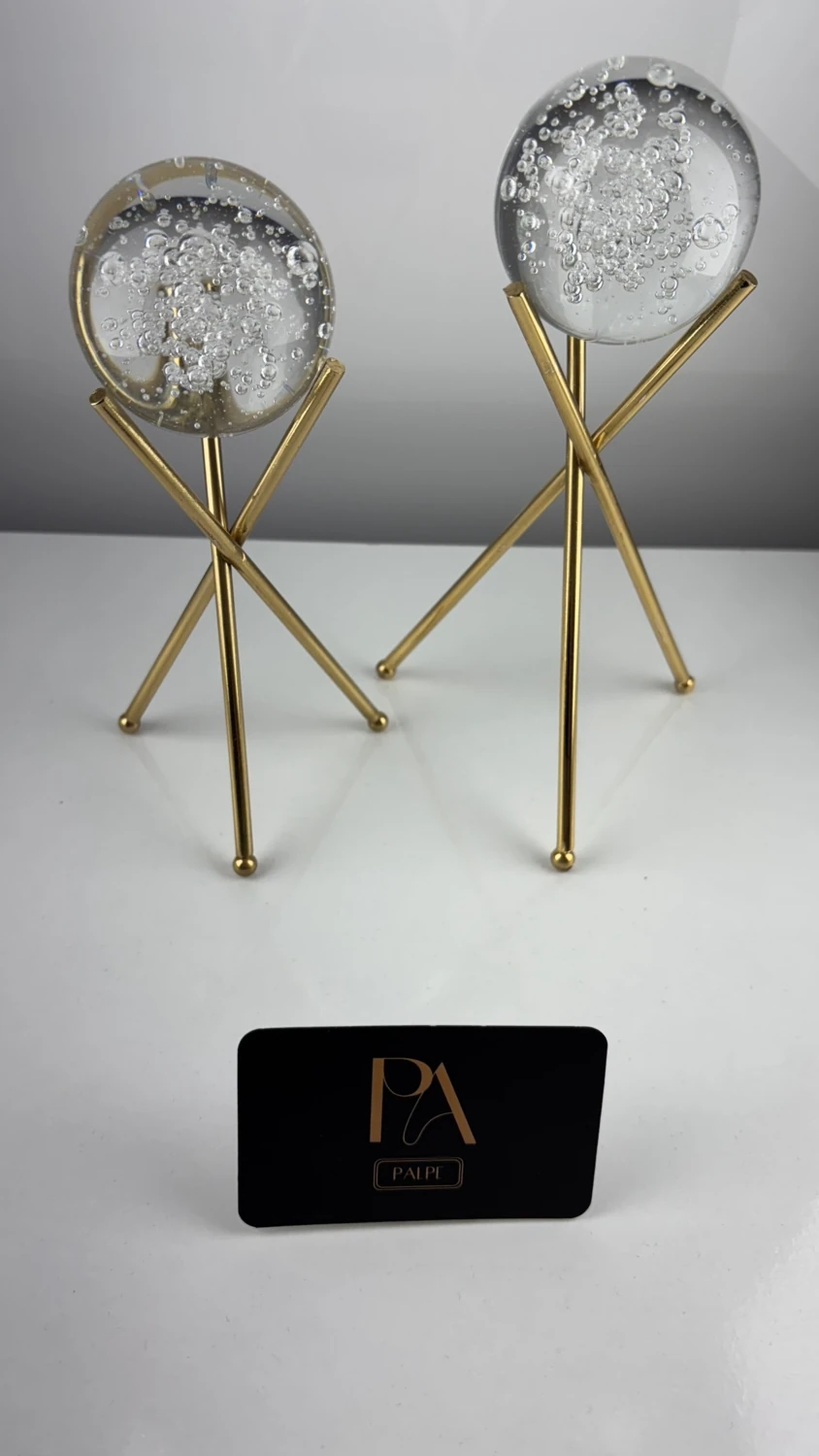 Gold Sade Küreli 2'li Metal Biblo Obje Ev Aksesuar Masa Konsol Orta Sehpa Dresuar Salon Ofis Dekoru