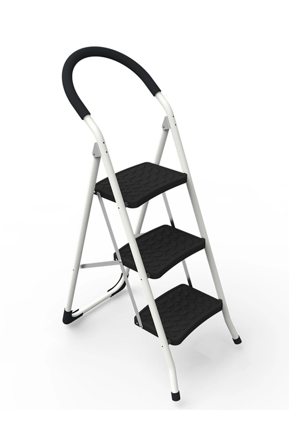 Lady Pratik Mega Metal 3 Basamaklı Merdiven Ev Merdiveni Siyah-Beyaz