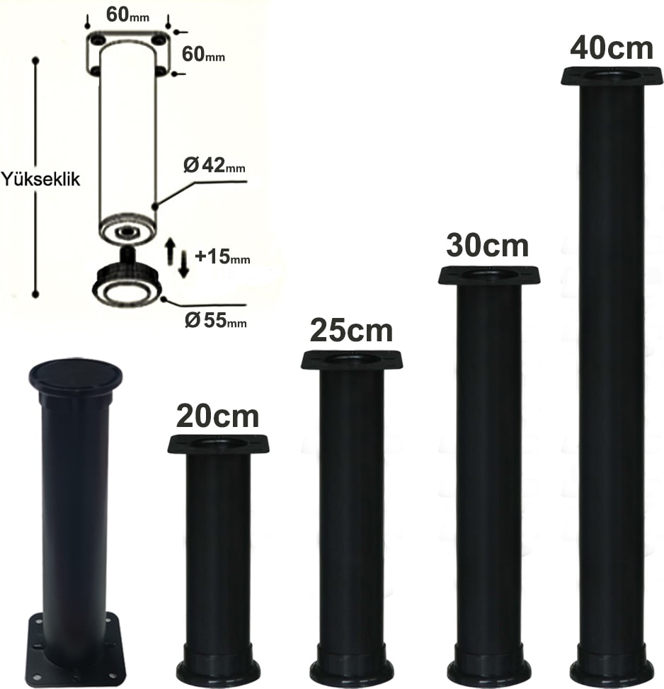 Ayarlı Ayak 40 cm Siyah