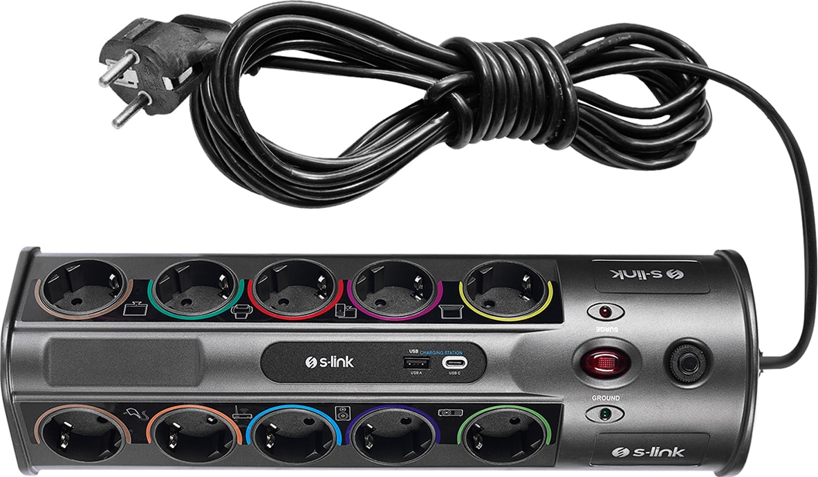 Swapp 3m Kablolu SP10AF 3m 1860 Joule 1.5 mm 1 USB 1 Type-C 2.1A/5V 16A 250V 3680W 10'lu Akım Korumalı Priz