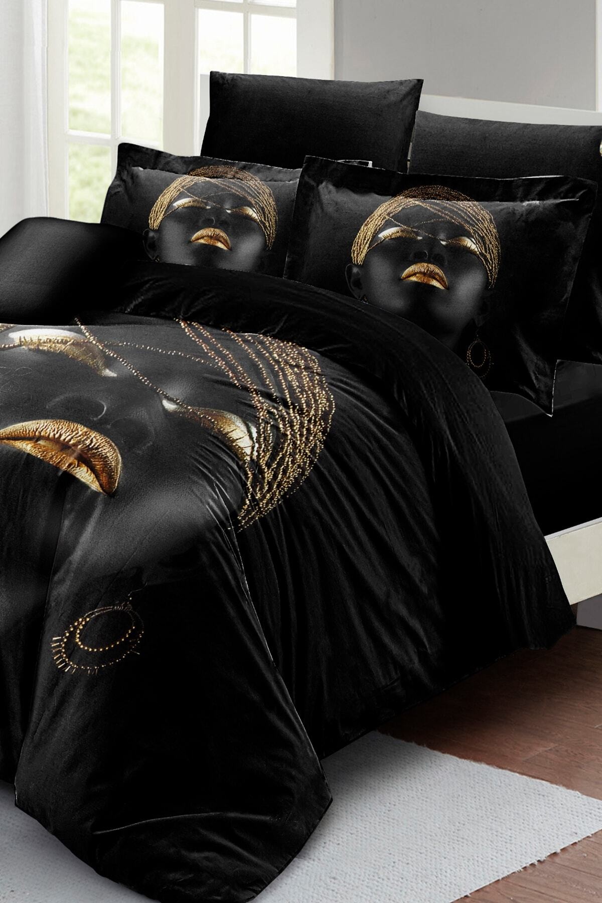 Kıng Sıze African Women Çift Kişilik Nevresim Takımı 3d Pamuk Saten 220x240cm