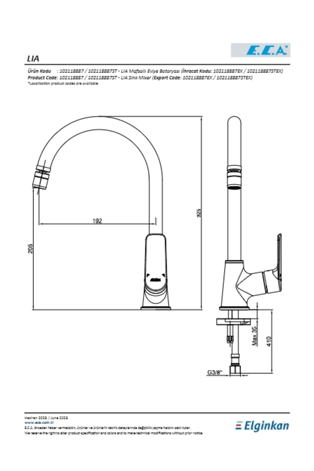 Lia Eviye Bataryası Kuğu Borulu Mafsallı