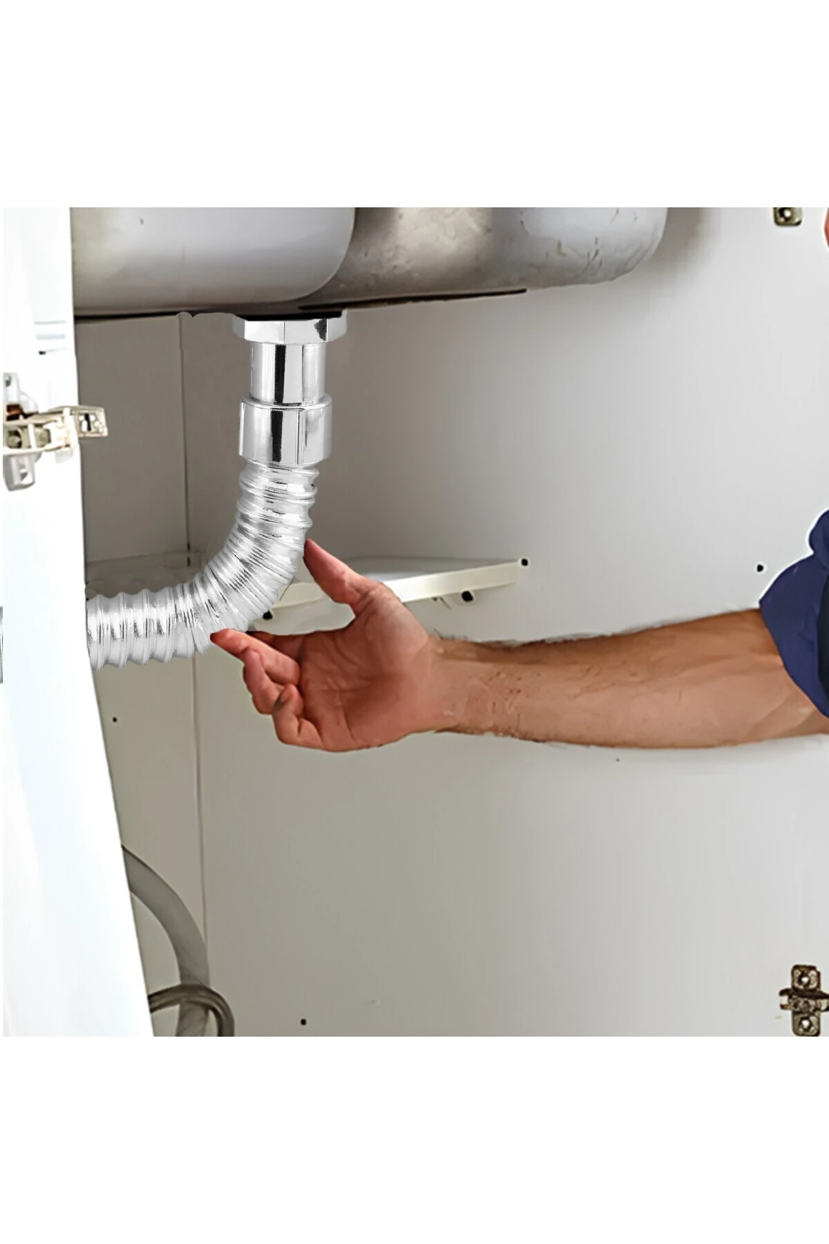 Körüklü Lavabo Sifonu Koku Önleyici Krom Gümüş Evye Gider Borusu Sifon Hortumu Uzun 33-80 cm Uzayan