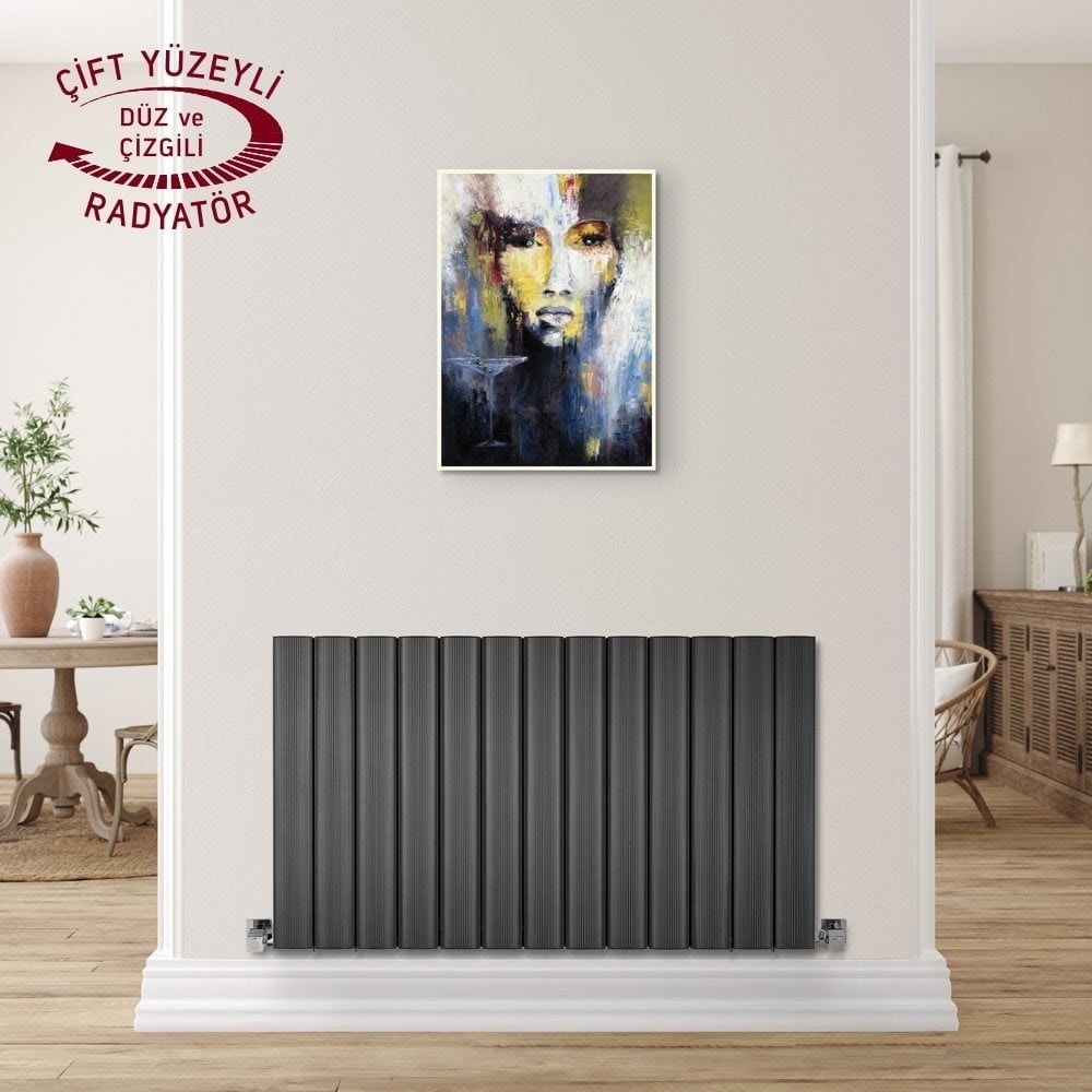 600 x 715 mm Amber Yatay Antrasit Alüminyum Radyatör Standart Bağlantı