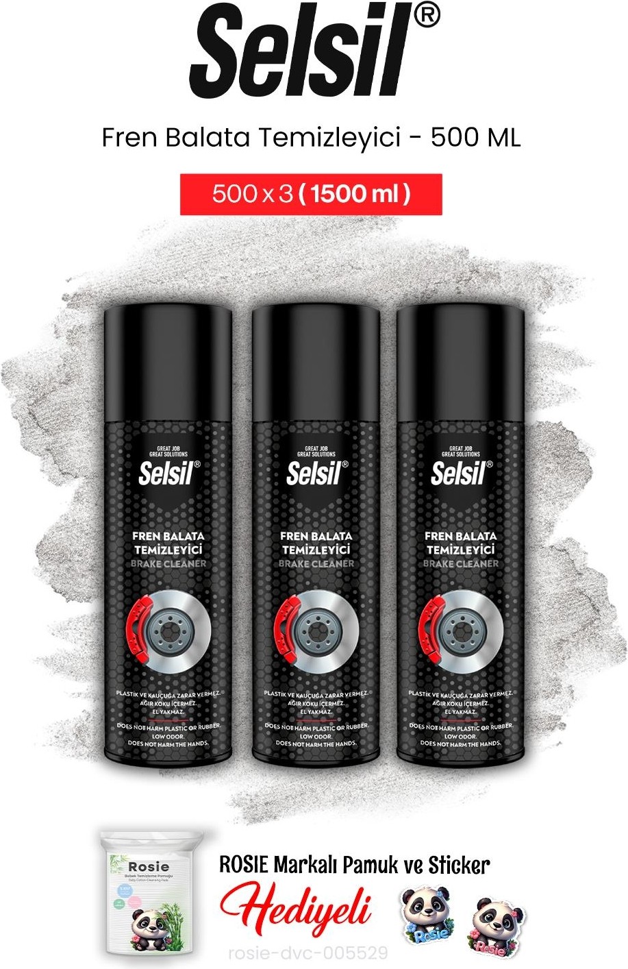 3'lü Fren Balata Temizleyici Sprey, 500 ml ve Rosie Pamuk