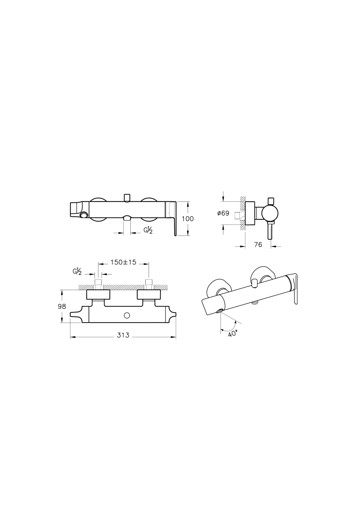 Suit A42818 Banyo Bataryası, Krom