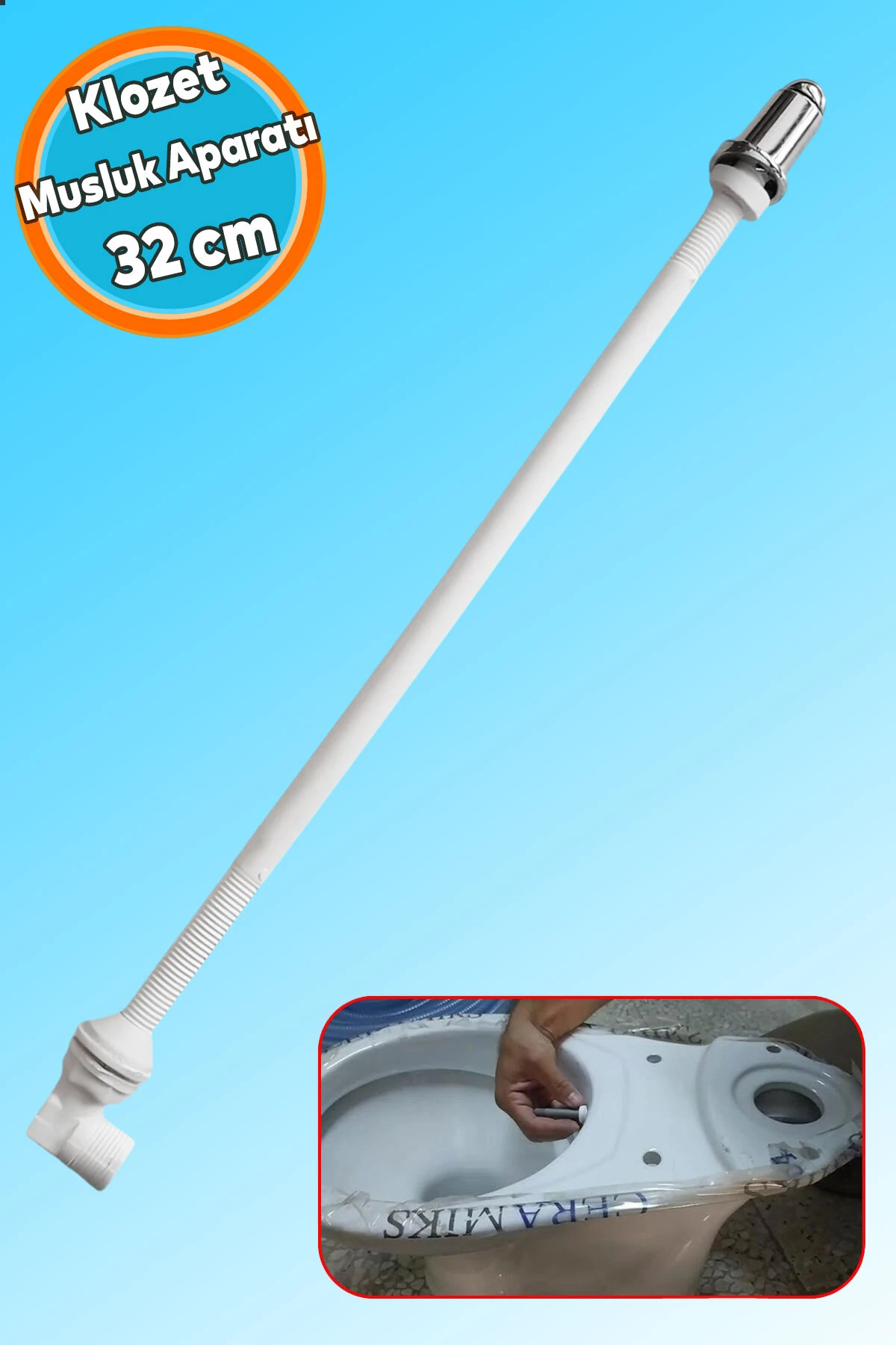 Klozet Tuvalet Taharet Çubuğu Uzun 32 cm Plastik Borulu Ayarlanabilir Kısaltılabilir U Tipli Montaj