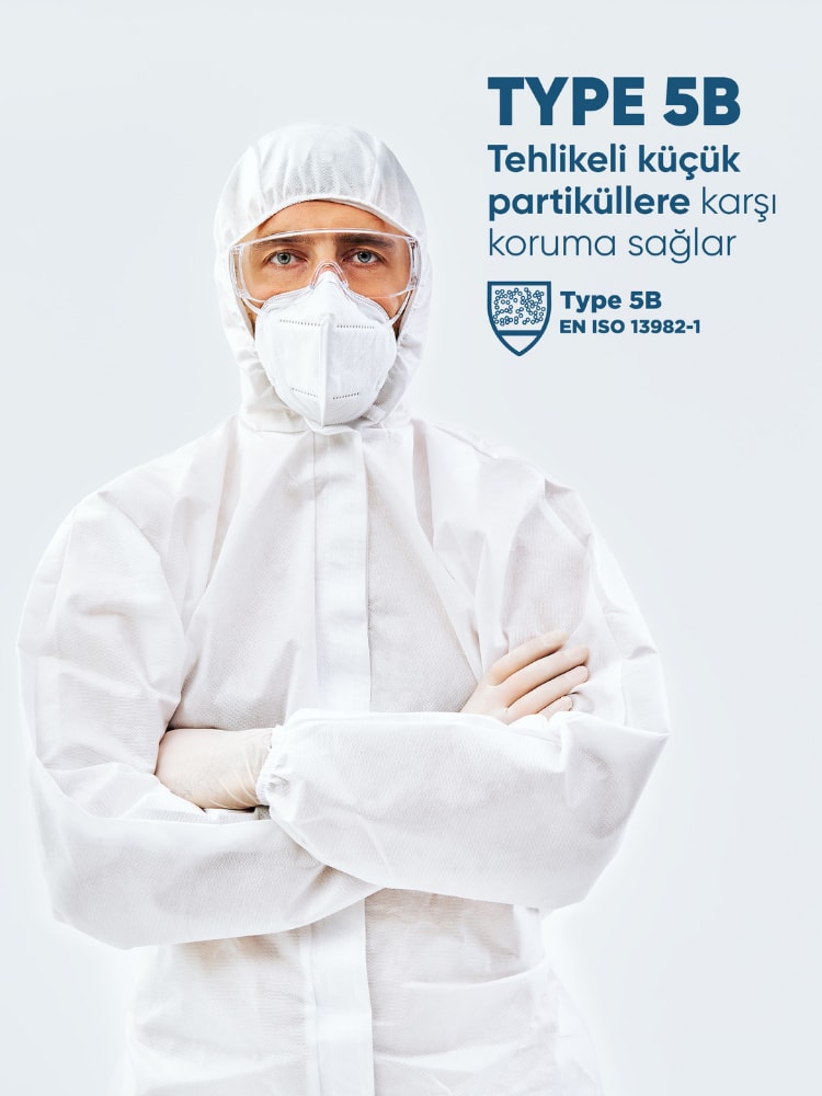 Koruyucu Tulum Tip 5-6 Ce Onaylı Kaliteli Kimyasal Katı Partikül Temizlik Medikal Boya Genel Amaç