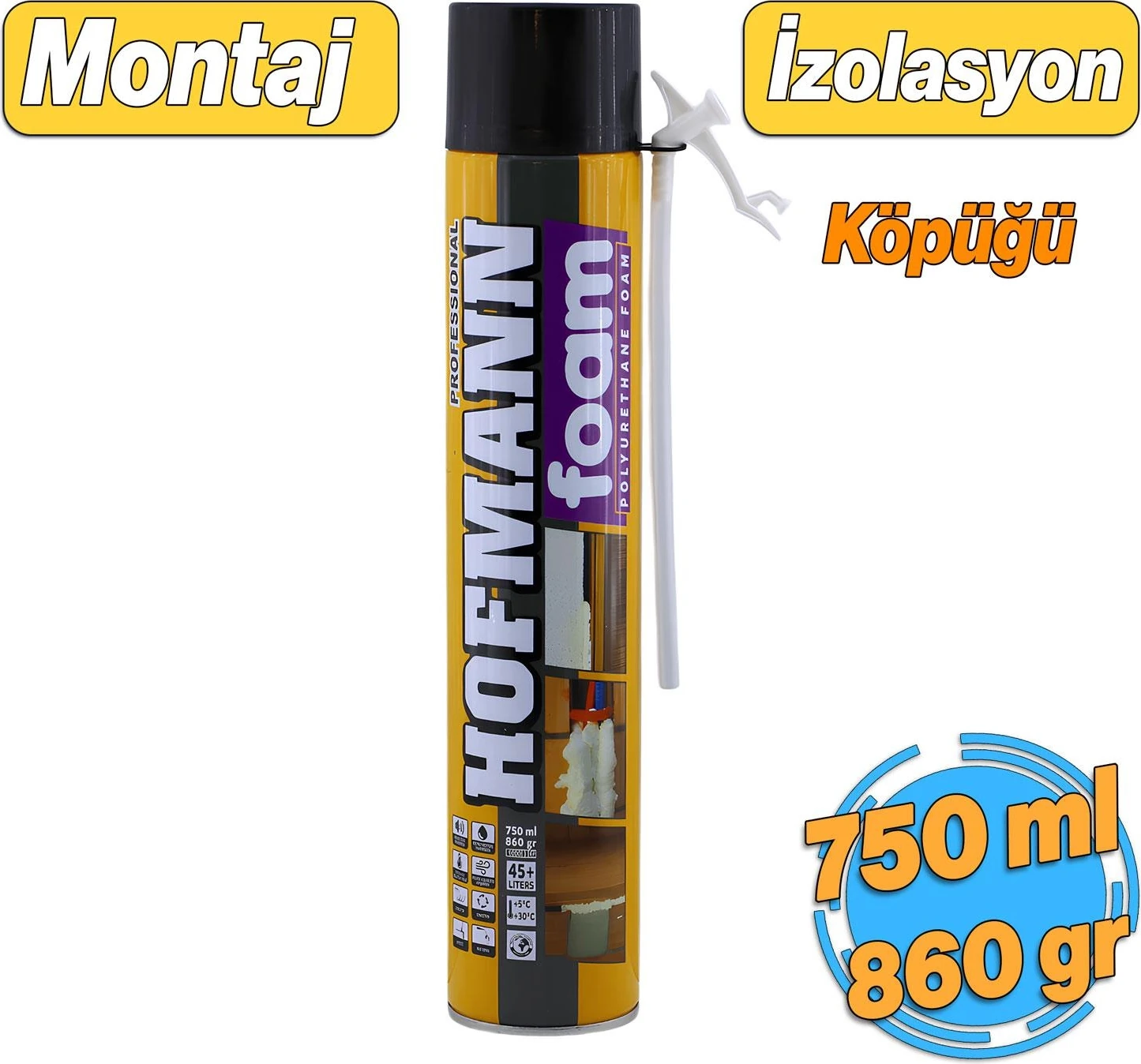 Montaj Köpüğü Pipetli Profesyonel Dolgu İzolasyon Poliüretan Köpük Kapı Pencere Duvar Yalıtım 750 ml