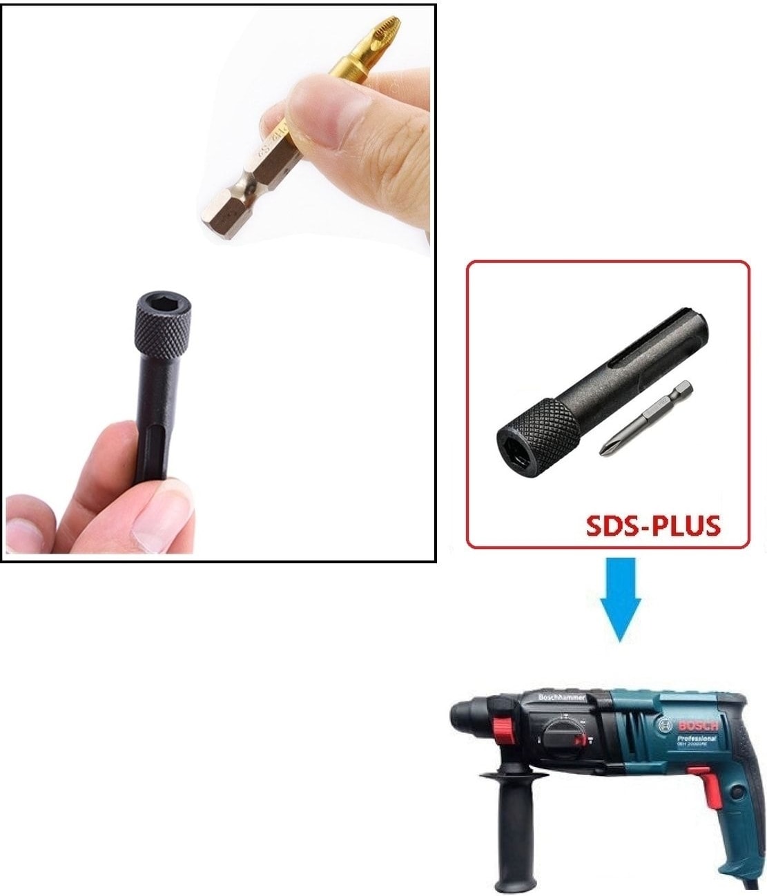 Kırıcı Delici Matkap İçin Sds Plus Matkap Uç Seti Murç Keski 1/4 Hex Vidalama Adaptörü 4 Parça