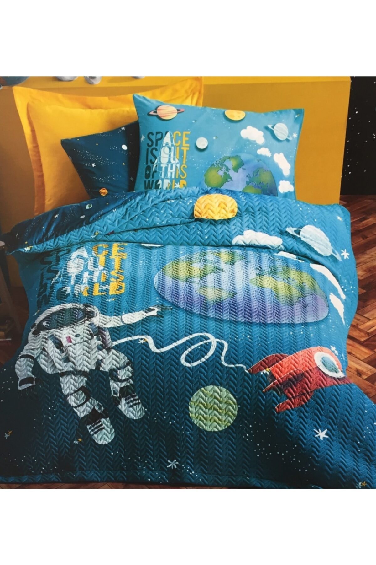 Astronot-uzay Tek Kişilik Dört Mevsim Set %100 Pamuk