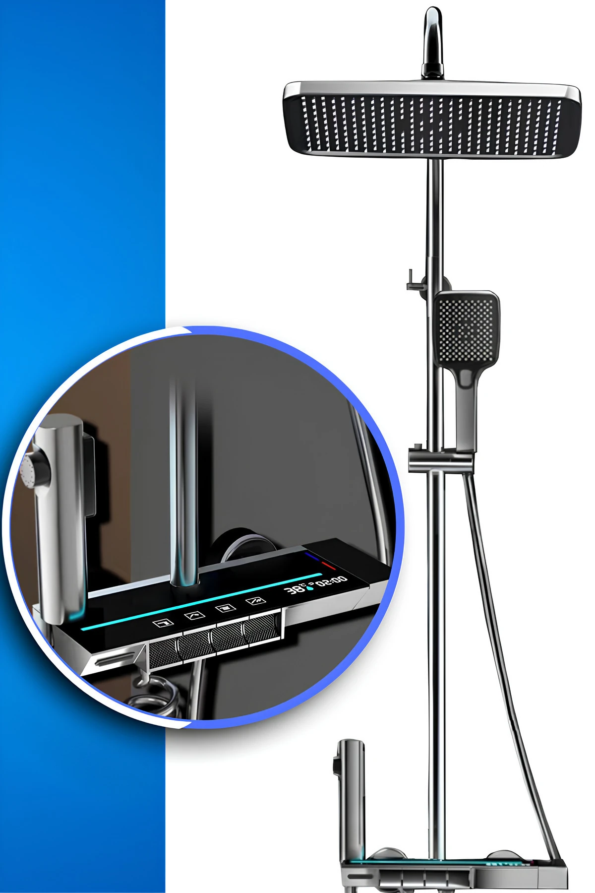 Piyano 5 Fonksiyonlu Kendinden Banyo Bataryalı Dijital Akıllı Robot Duş Seti Tepe Duş Seti