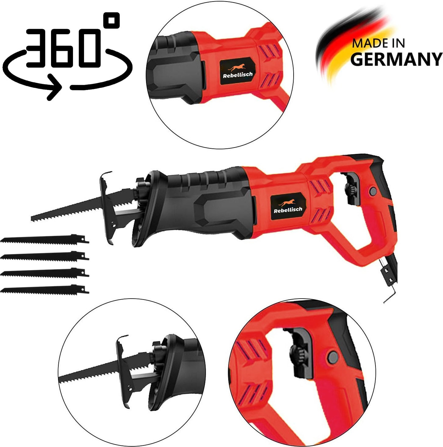 Germany TX1522 - 22000WF 6 Kademe Devir Ayarlı Beton Tuğla Kemik Kesme Tilki Kuyruğu
