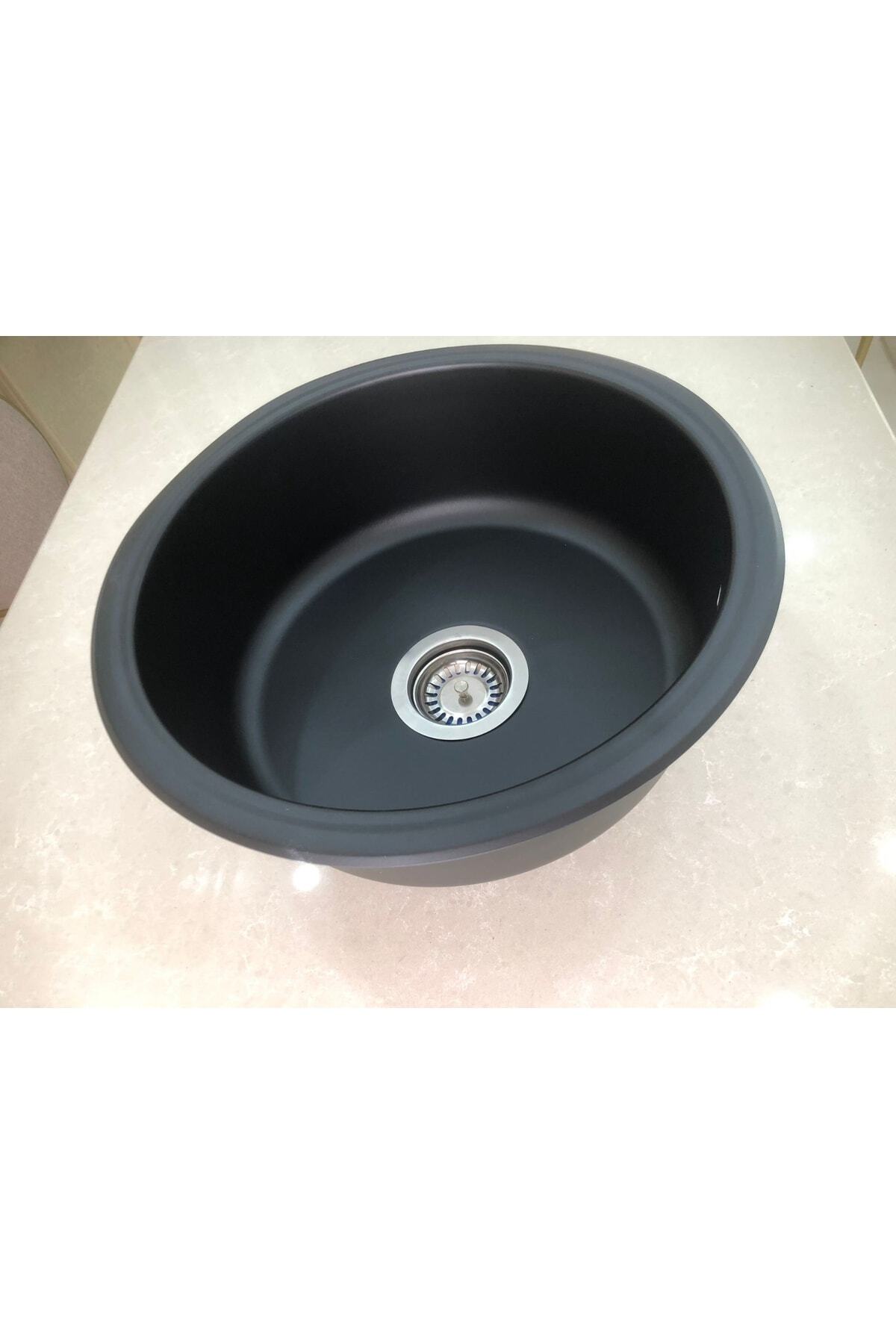 44*44 Tezgaha Üsten Takmalı Grenli Kaplama Siyah Krom Evye