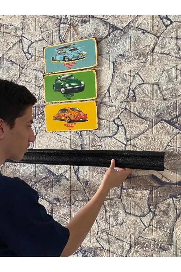 Siyah 4 Adet 110cm Esnek Duvar Çıtası Dekoratif Yapışkanlı Çerçeve Süpürgelik