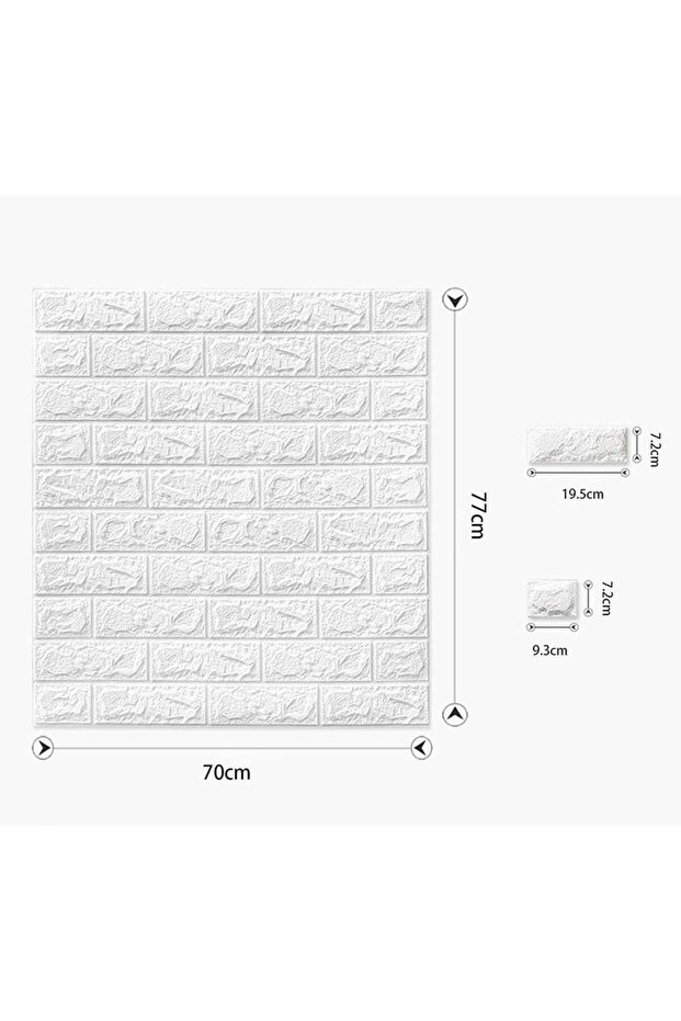 Beyaz Tuğla Desen 5 Adet 70cmx77cm Kendinden Yapışkanlı Duvar Paneli Kağıdı