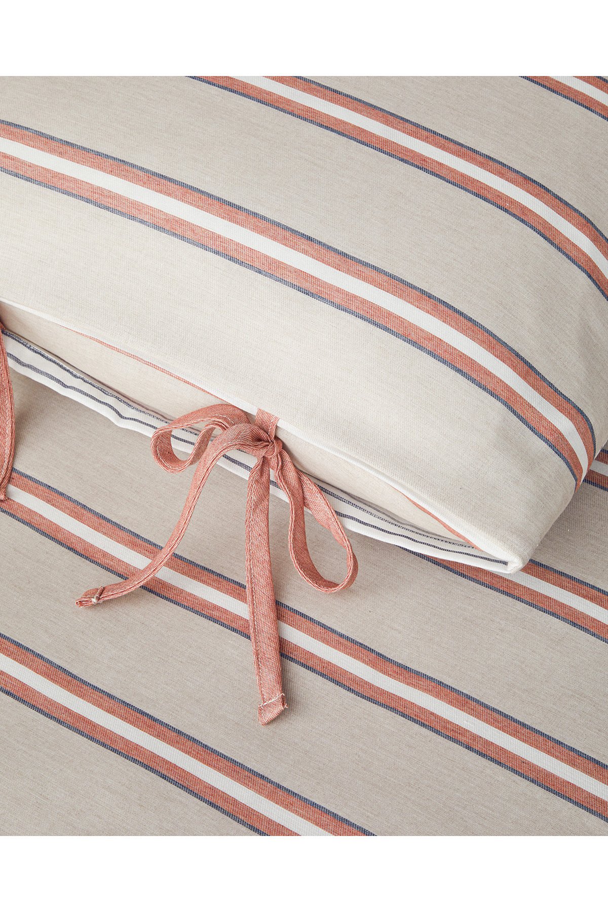Cool Stripe İpliği Boyalı Çift Kişilik Nevresim Takımı 200x220 cm Terracota - Bej