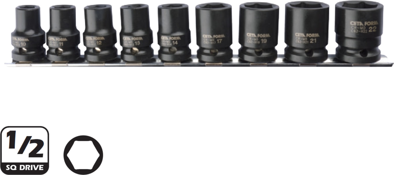 C62-R09 9 Parça 1/2’’ 6 Köşe Havalı Lokma Anahtar Takımı