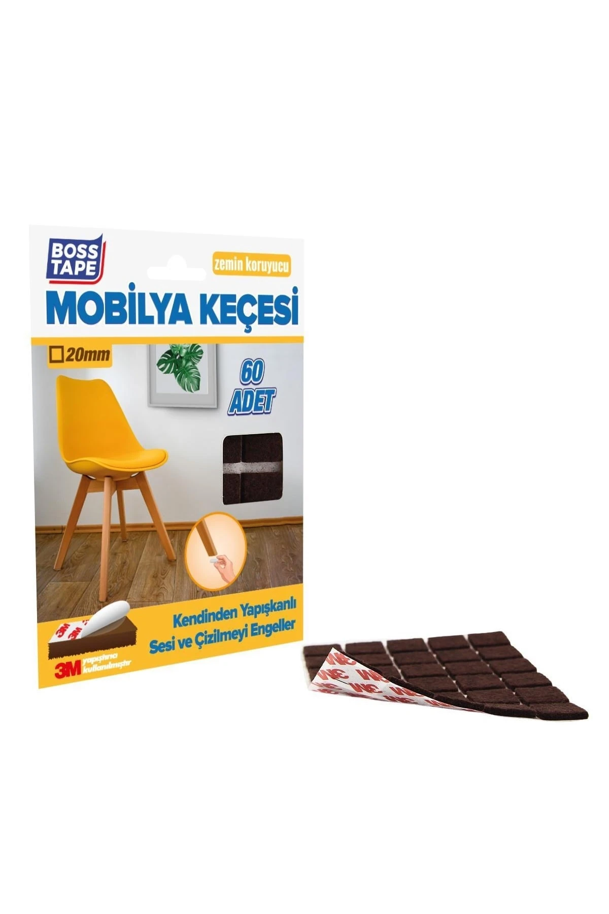 3m Yapışkanlı 60 Adet 20mm Kahverengi Mobilya Sandalye Masa Ayağı Keçesi
