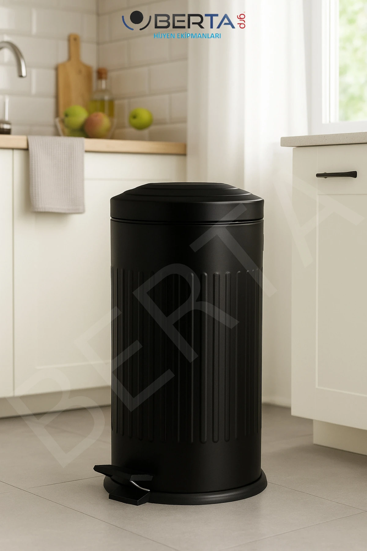 Vintage Siyah Çöp Kovası Amortisörlü Kapak Çizgili Lüks Model 16lt