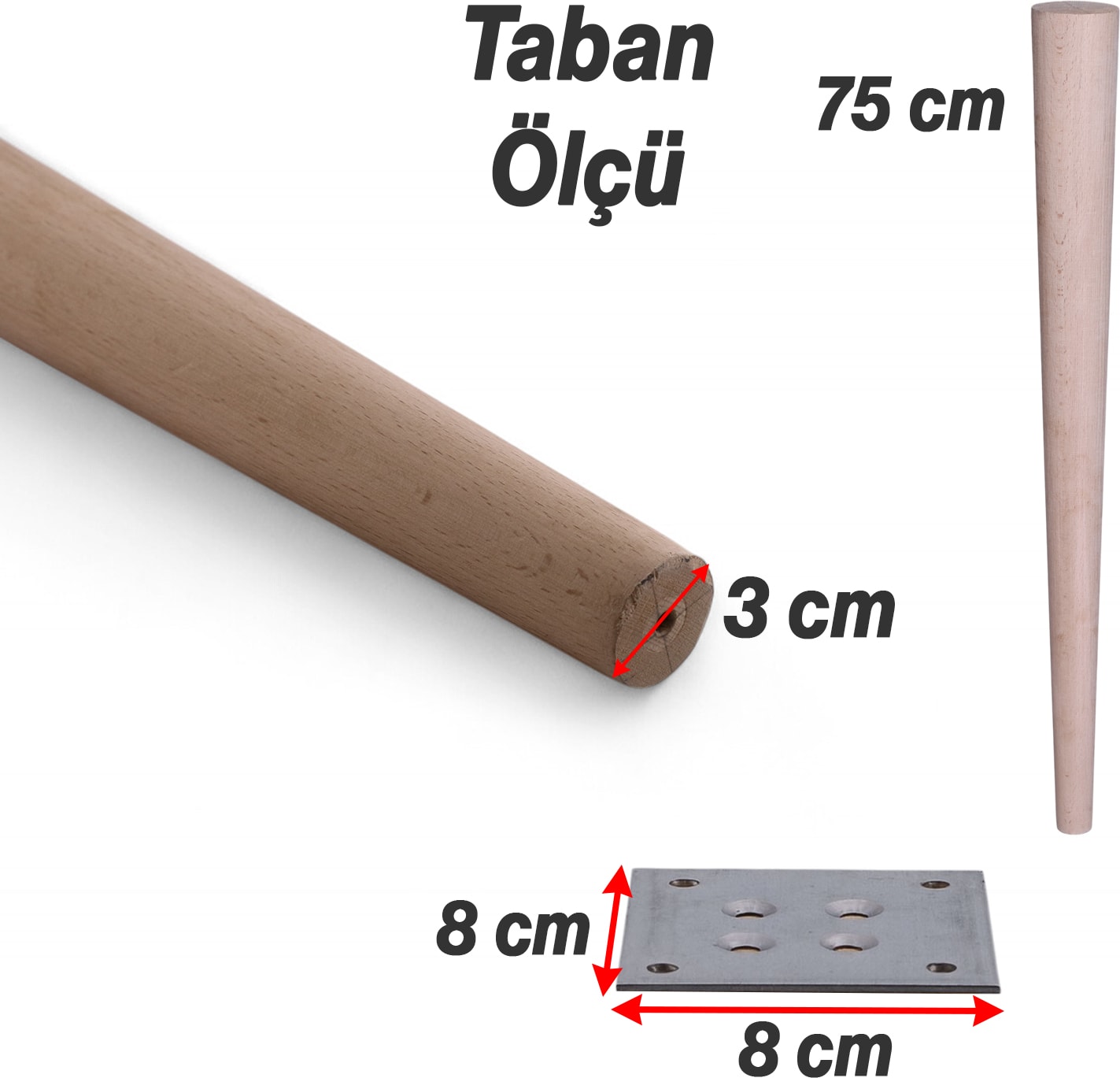 Bohem 75 CM Ahşap Masa Sehpa Ayağı 4 Adet Ham Doğal Ahşap Boyasız Bağlantı Aparatlı Mobilya Kanepe Ayakları