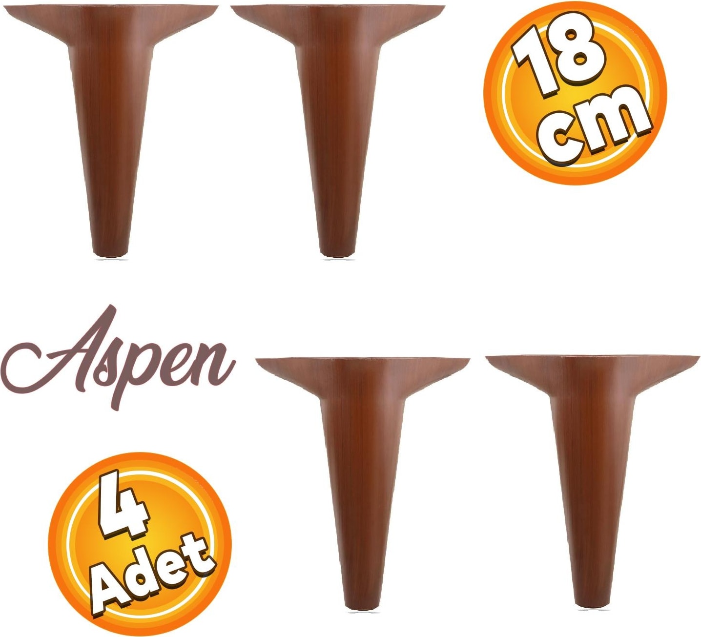 Aspen Lüks Mobilya Kanepe Koltuk Tv Ünitesi Baza Ayağı Ayakları 18 Cm Ahşap Desenli Ayak (4 Adet)