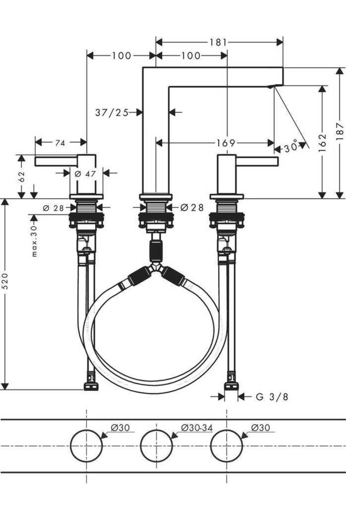 Finoris 3 Delikli Lavabo Bataryası 160 Krom - 76034000