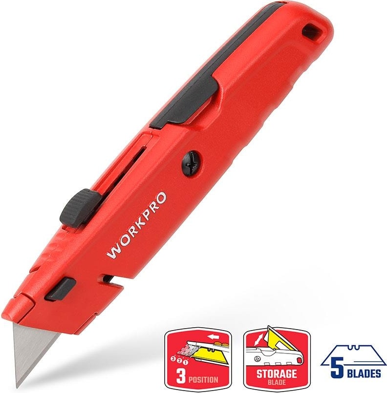 WP213009 Ağır Hizmet Alüminyum Gövde Geri Çekilebilir Rötuş Maket Bıçağı + 5 Adet Yedek Bıçak