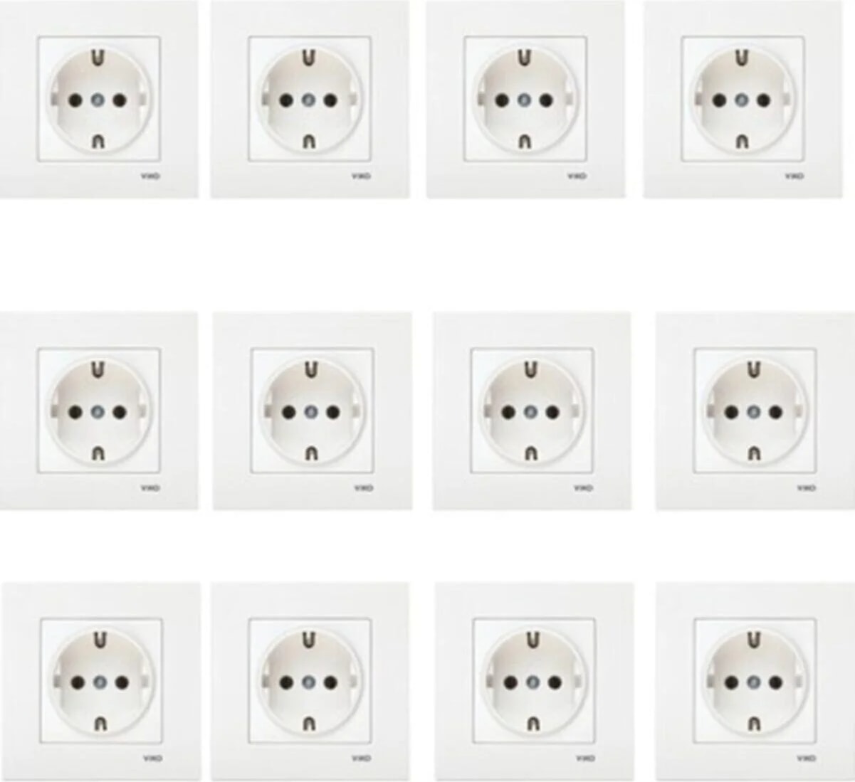 Beyaz Kare 12'li Topraklı Çerçeveli Priz VİKO0281