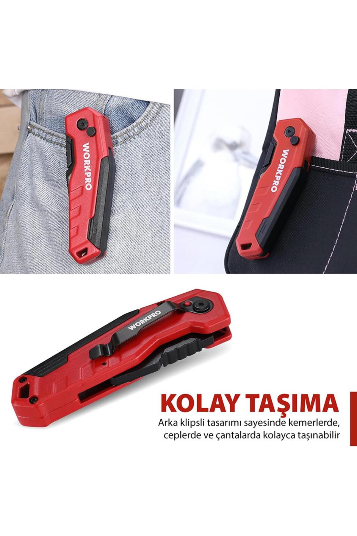 WP211026 Katlanır Çok Amaçlı Profesyonel Rötuş Maket Bıçağı + 14 Adet Yedek Bıçak