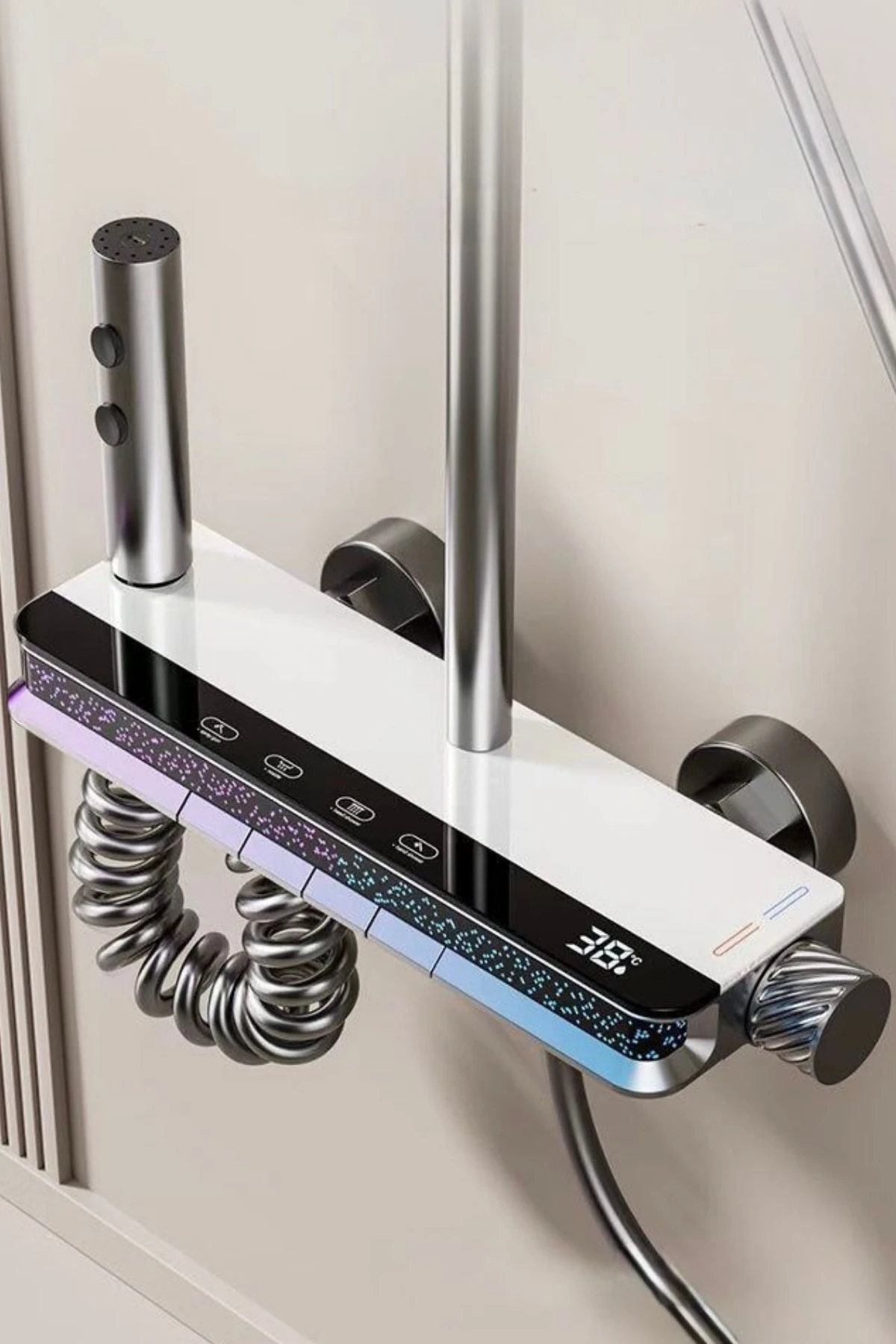 Star-Dijital Led Göstergeli Piyano Tuşlu Termostatik Banyo Batarya Duş Sistemi Tepe Robot Duş Seti