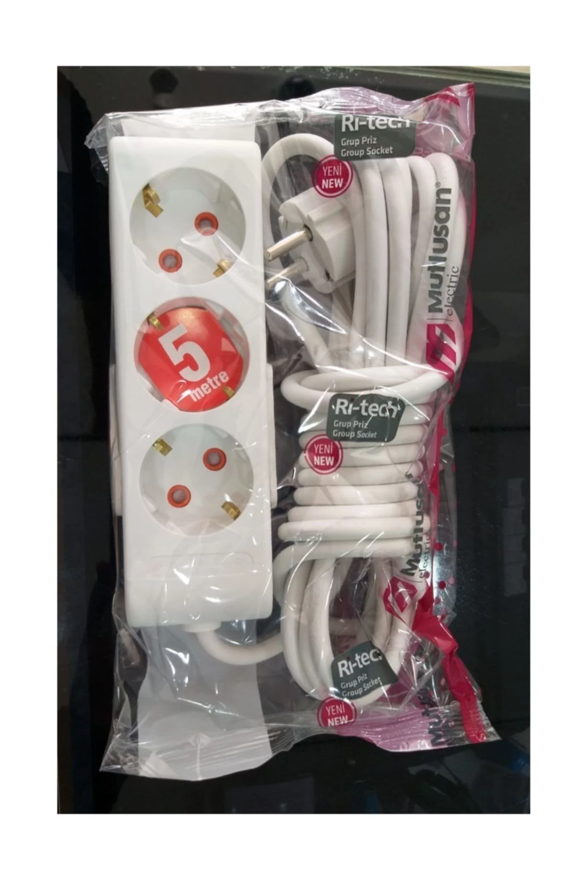 3’lü 5 mt Kablolu Topraklı Grup Priz Ç.k. Ri-tech -